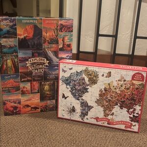 Lot of 2 puzzles- butterfly migration and Our National Parks Puzzle. 1000 pc